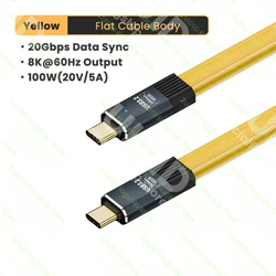 High - Speed USB - C to USB - C Flat Data Cable with 20Gbps Transfer Rate and 100W Power Delivery - 0.2M (YELLOW)