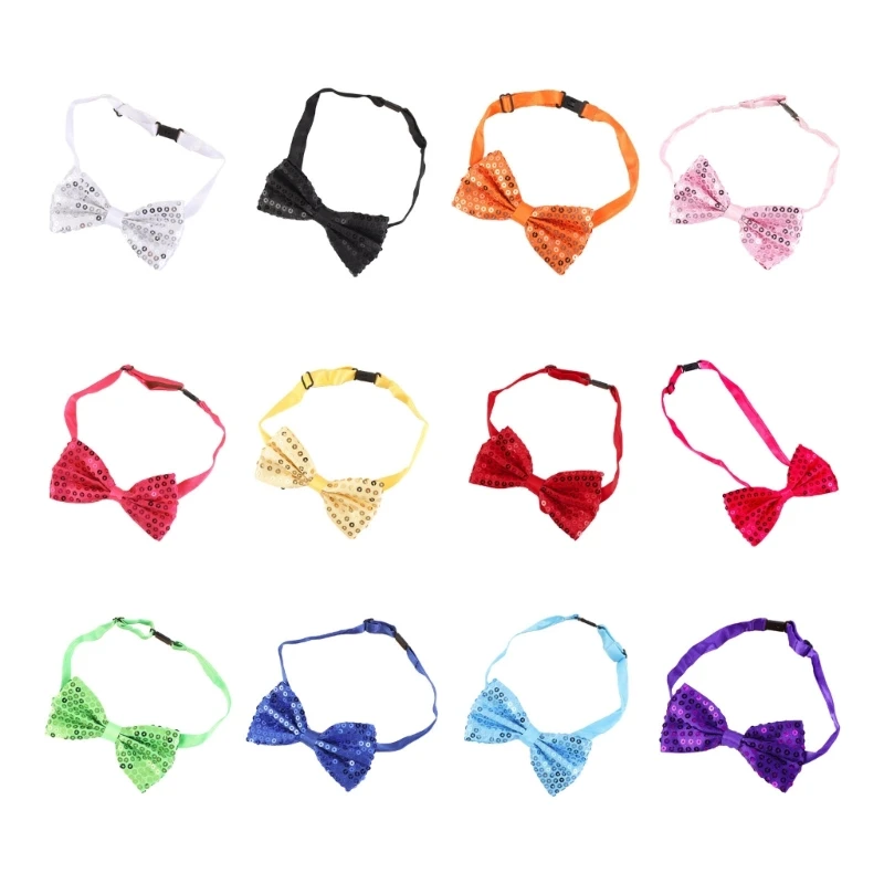 

Unisex Pre-Tied Bowtie with Adjustable Strap Design Shiny Sequins Bowknot Neckwear for Weddings Graduation Party Costume