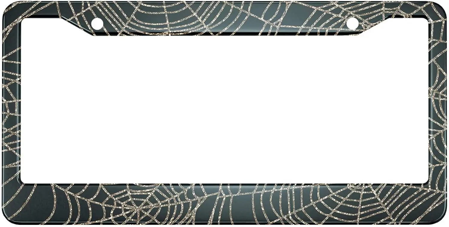 

Spider Web License Plate Frame Halloween Metal License Plate Cover Front Plates Frames Car Tag Frame for Women Men US CA