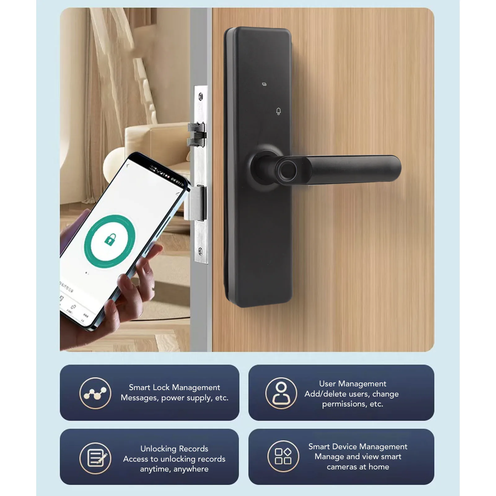Fingerprint Smart Lock Smart Lock with Handle IC Cards Keys Password Fingerprint Security Entry Lock for Home Apartments