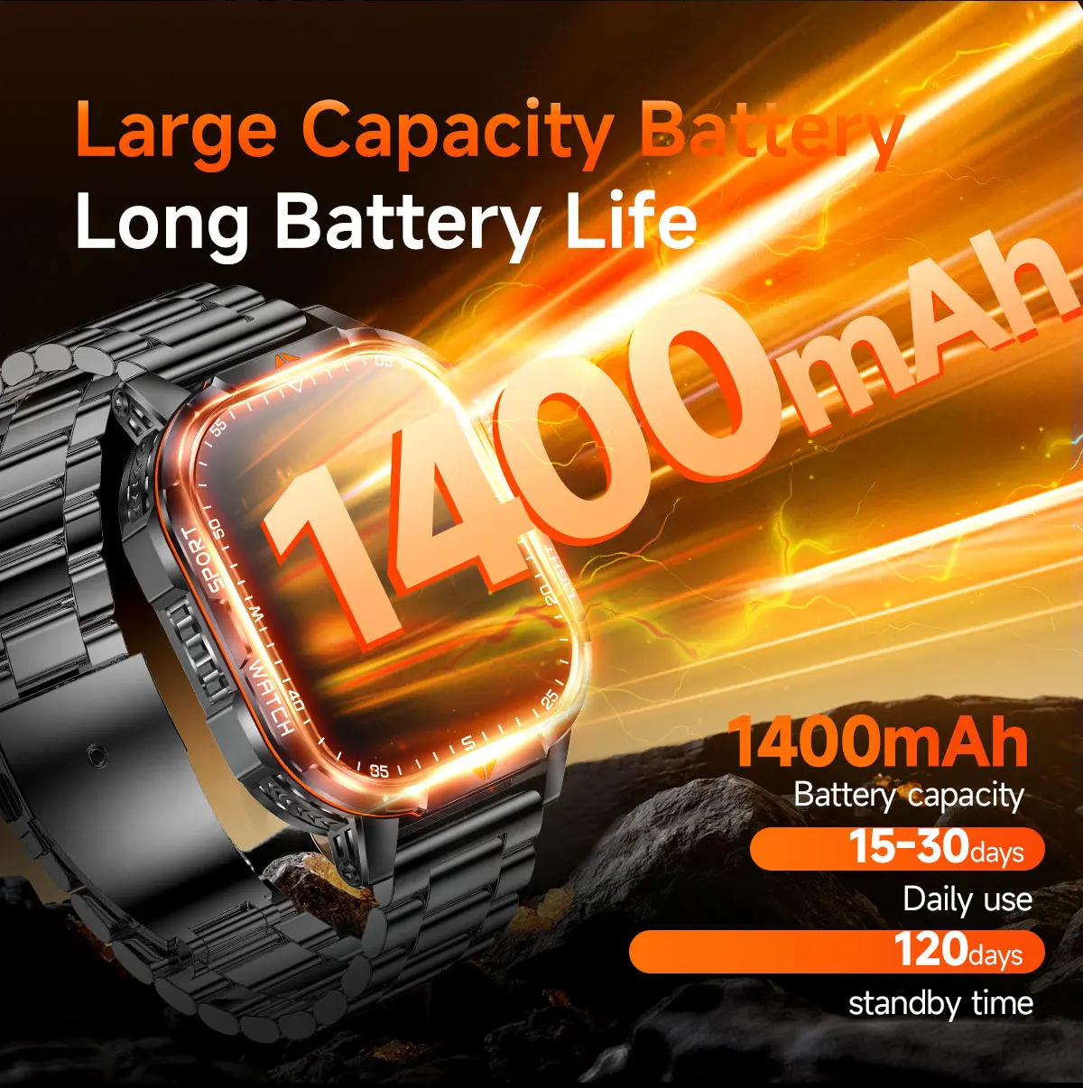 2026 New exercise 1400mAh Battery Smart Watch Tracking 10ATM Waterproof Sports Tracker Outdoor Military Smart Watch Men 3
