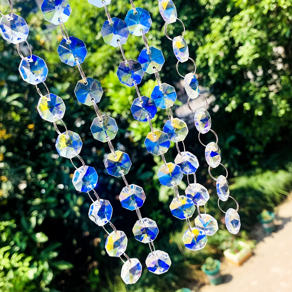 Aurora Crystal Octagonal Bead Chain Garland 5PCS Chandelier Prism Parts Glass Beads Curtain Home Party Wedding Centerpiece Decor