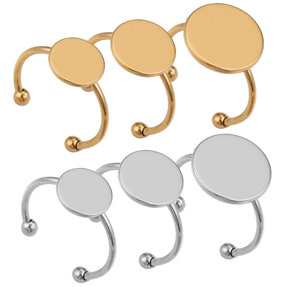 10 stücke Öffnung verstellbarer Ring Edelstahl Ring flache Lünette Basis Tablett DIY Scheibe Fingerring leere Einstellungen Ringe Schmuck herstellung