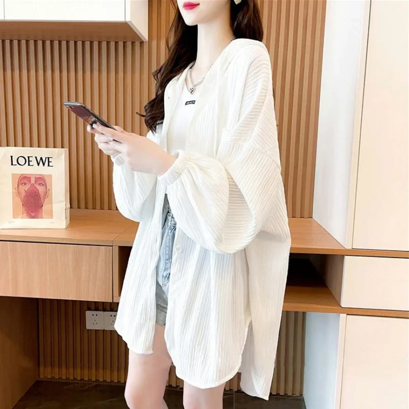 Spring Summer Long Sleeve Jacket Women's Hoodies Sun Protection Jacket Cardigans Thin Tops Plus Size Korean Fashion Loose