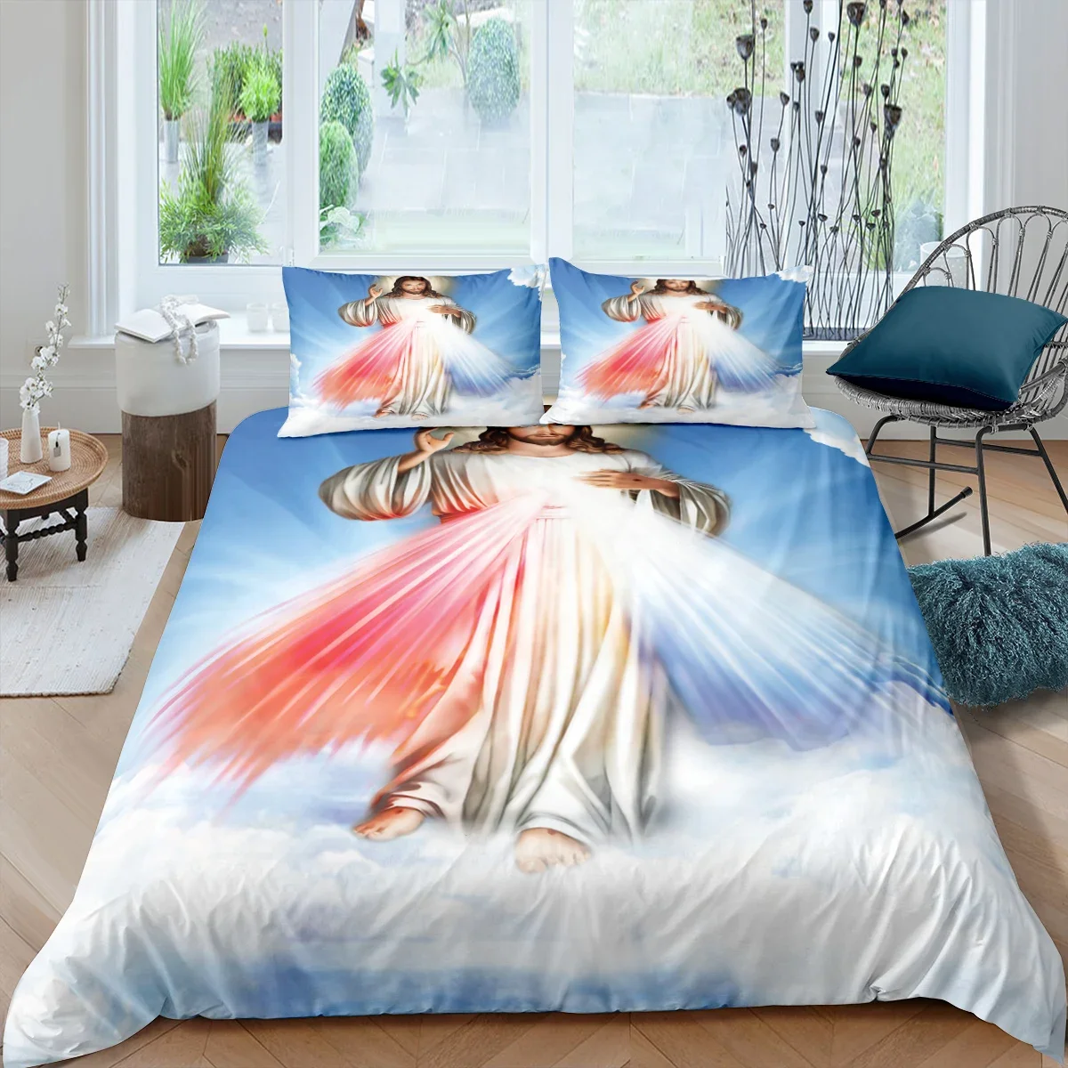 3D Jesus Duvet Cover Christian Sacred Jesus Bedding Set Comforter Cover Suitable For Christian Jesus Bedding God Bless You