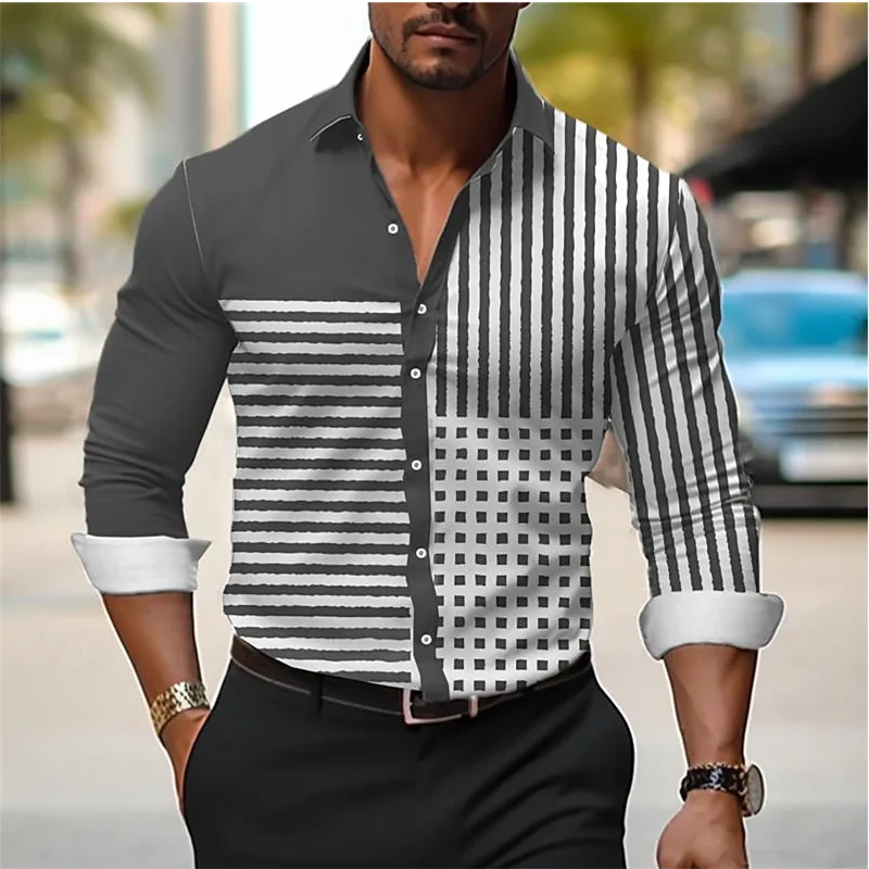 Men’s 3D Line Plaid Shirt High Quality Lapel Long Sleeve Shirt Men’s Social Shirt Luxury Clothing Slim Prom Oversized Shirt Men’s 3D Line Plaid Shirt High Quality Lapel Long Sleeve Shirt Men’s Social Shirt Luxury Clothing Slim Prom Oversized Shirt