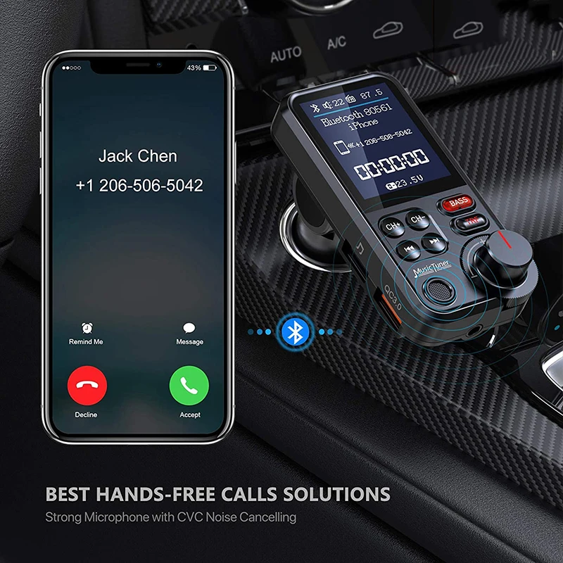 Color big screen car mp3 player U disk music bluetooth car kit FM transmitter EQ mode adjustment USB fast charge