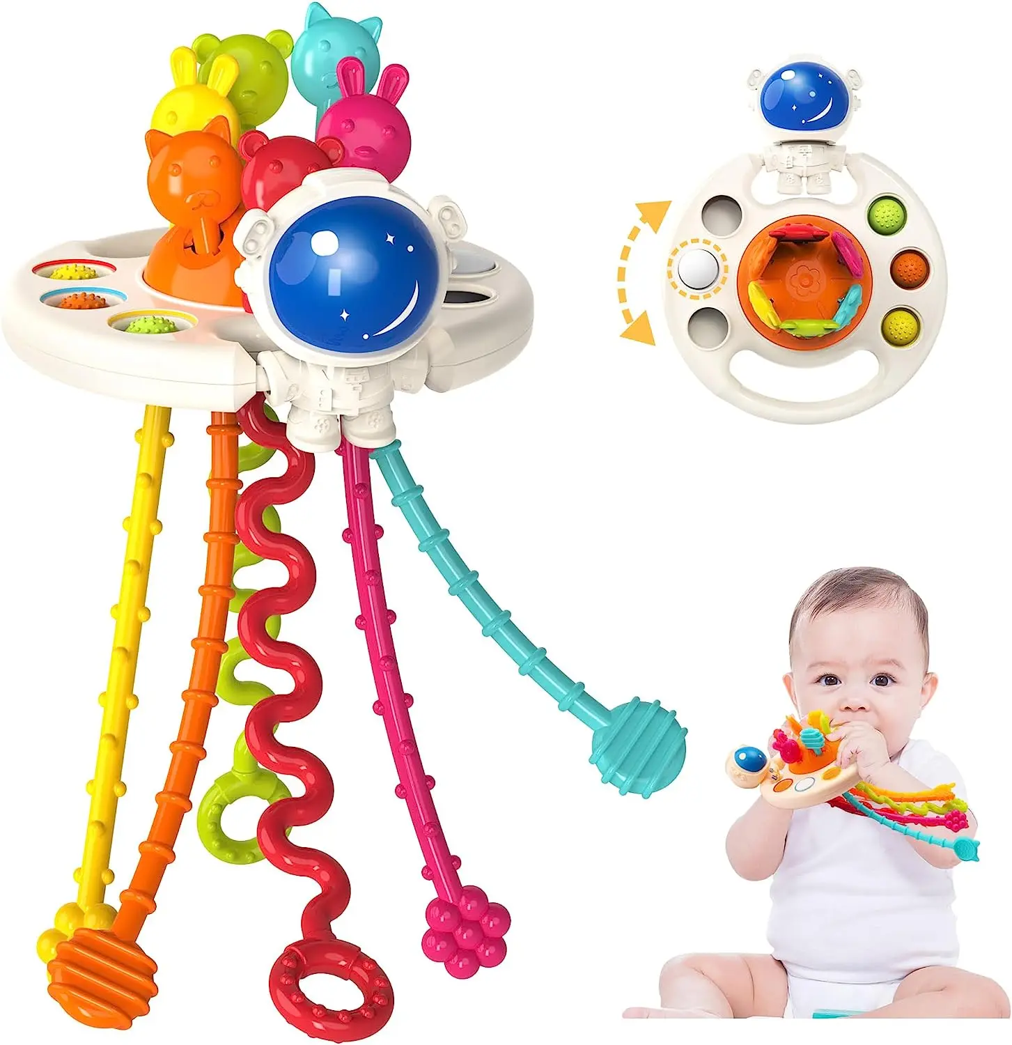 

Food Grade Silicone Baby Pull String Activity Toy Fine Motor Skills Travel Toys Sensory Montessori Toys for Infant 6 12 Months