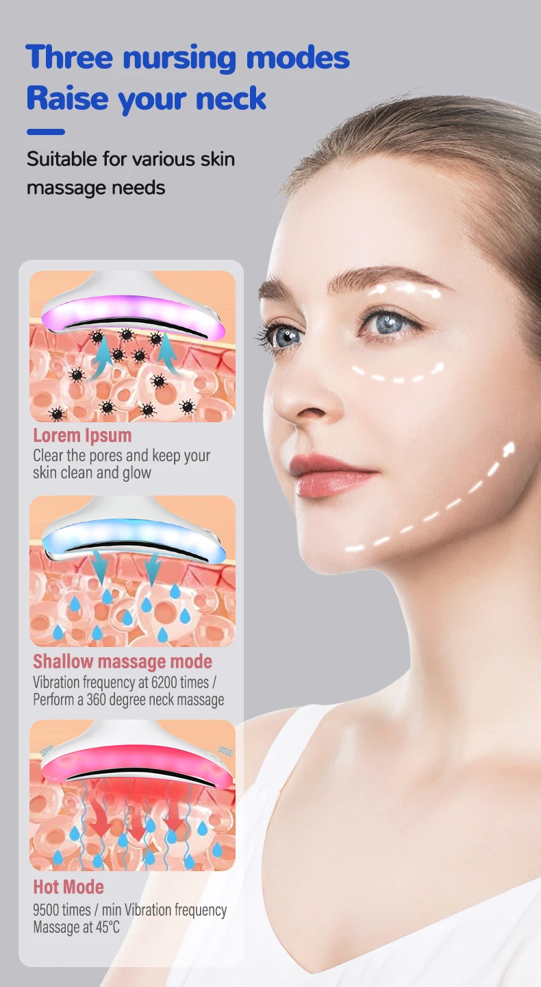 Portable 7 in 1 Neck Face Beauty Device Microcurrent Vibration Facial Massager f