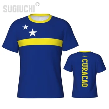 T-shirt sportiva attillata Curacao Flag 3D per uomo Donna T-shirt in jersey Abbigliamento Calcio Appassionati di calcio Regalo T-shirt patriottica