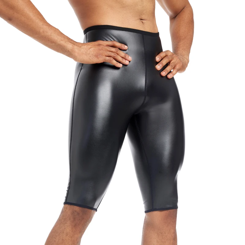 Mens Skinny Leather Pants Body Shaper Waist Trainer High Waist Shaper Control Leggings Compression Underwear Fitness 5pts Shorts