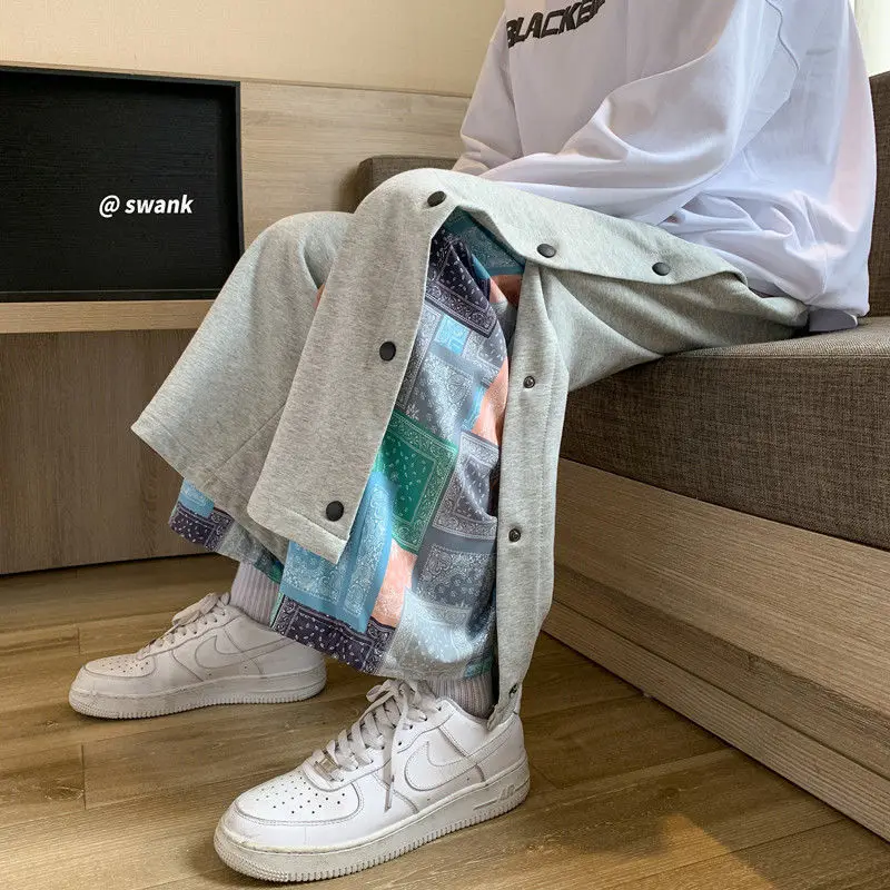 Harajuku Casual Wide Pants Men Streetwear Patchwork Sweatpants Spring Autumn Fashion Ankle-length Trousers For Men wide leg pants wide leg sweatpants men cargo pants