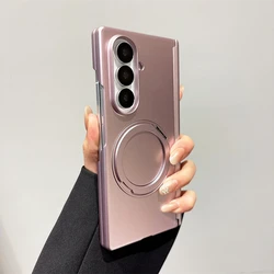 Magnetic 360° Ring Stand Matte Phone Case with Metal Bracket & Shockproof Screen Protection - Galaxy Z Fold4 (Pink)