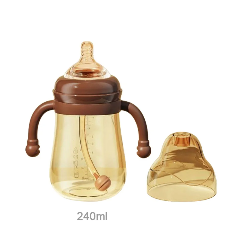 Baby Feeding Bottles Newborn Silicone Bottle Handle 180/240/300ml Infant Straw Bottle 0-3Y