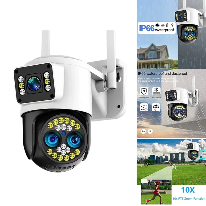 

Наружная камера безопасности, беспроводная уличная Wi-Fi камера с двумя объективами 4K 8 Мп и двумя экранами, 10-кратный зум, двухстороннее Обнаружение звука