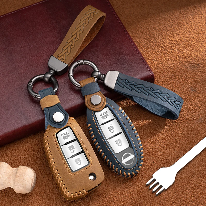 

Leather Car Key Case Cover for Nissan Leaf Micra Qashqai Juke J11 J10 X Trail T32 Tiida Versa Note Altima for Infiniti QX50 QX60