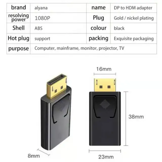 DP에서 HDMI로 고화질 연결을 위한 RYRA DP-HDMI 호환 어댑터