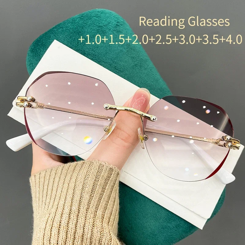 

2023 Rimless Glasses Women Retro Anti-blue Light Computer Eyeglasses Transparent Clear Lens Vintage Metal Polygon Spectacle 안경