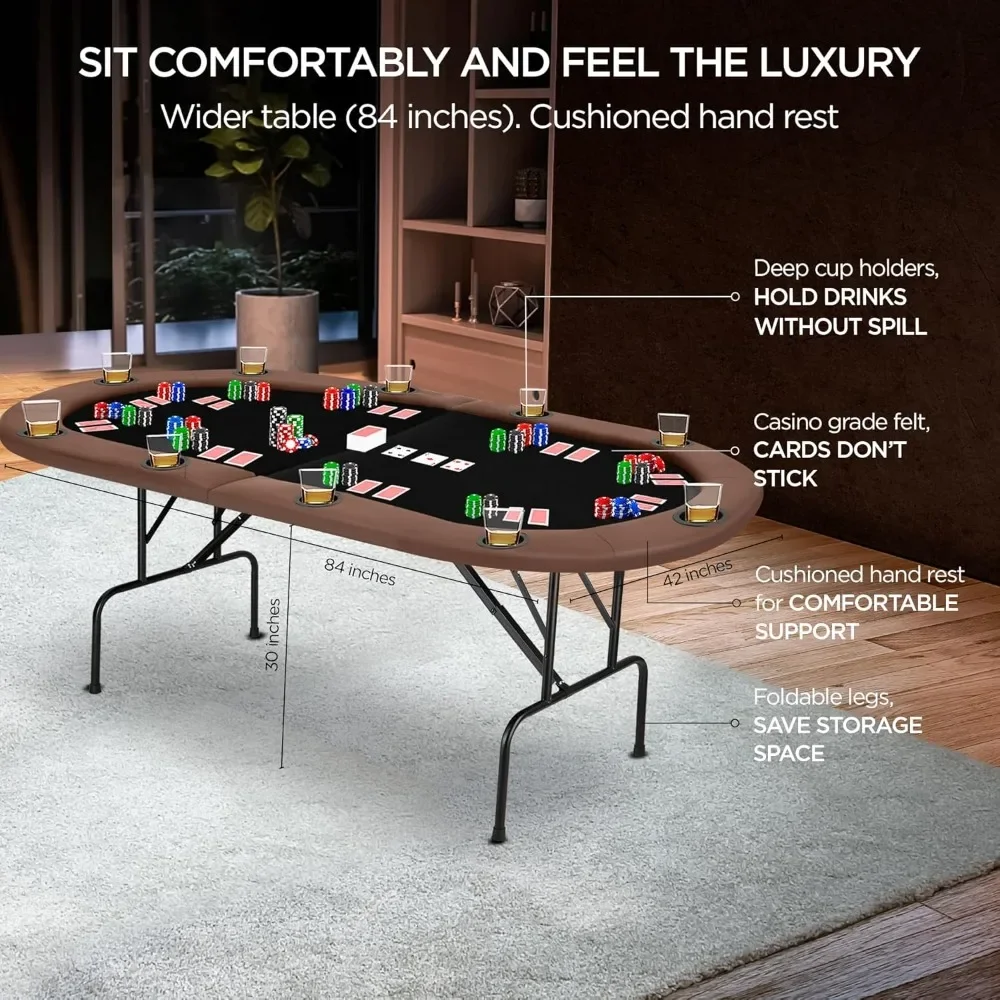Foldable 10 Player Texas Holdem Poker Table Casino Table Grade Felt Top Cushioned Armrest 10 Cup Holders
