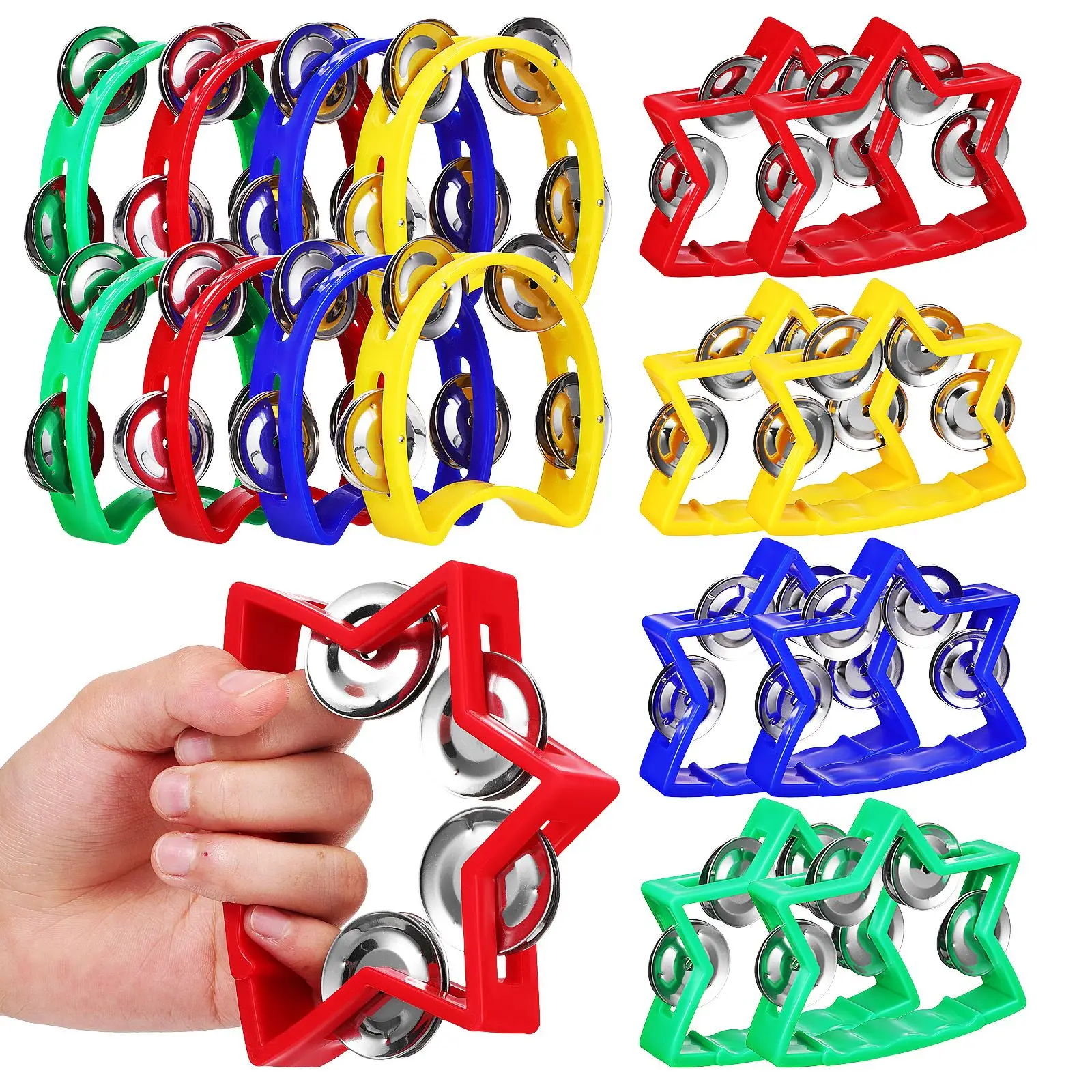 16pcs Music Educational Toys For Beginners Small Portable Hand Bells Percussion Tambourine Shaker Musical Instruments Funny hand tambourine wooden hand bells