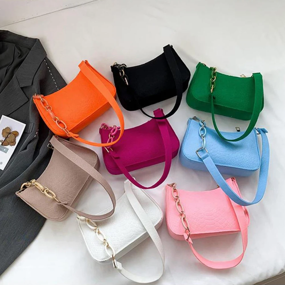 Fashion Felt Cloth Pattern Shoulder Bags For Women Small Handle Underarm  Bag Clutch Luxury Solid Color Female Handbag With Purse
