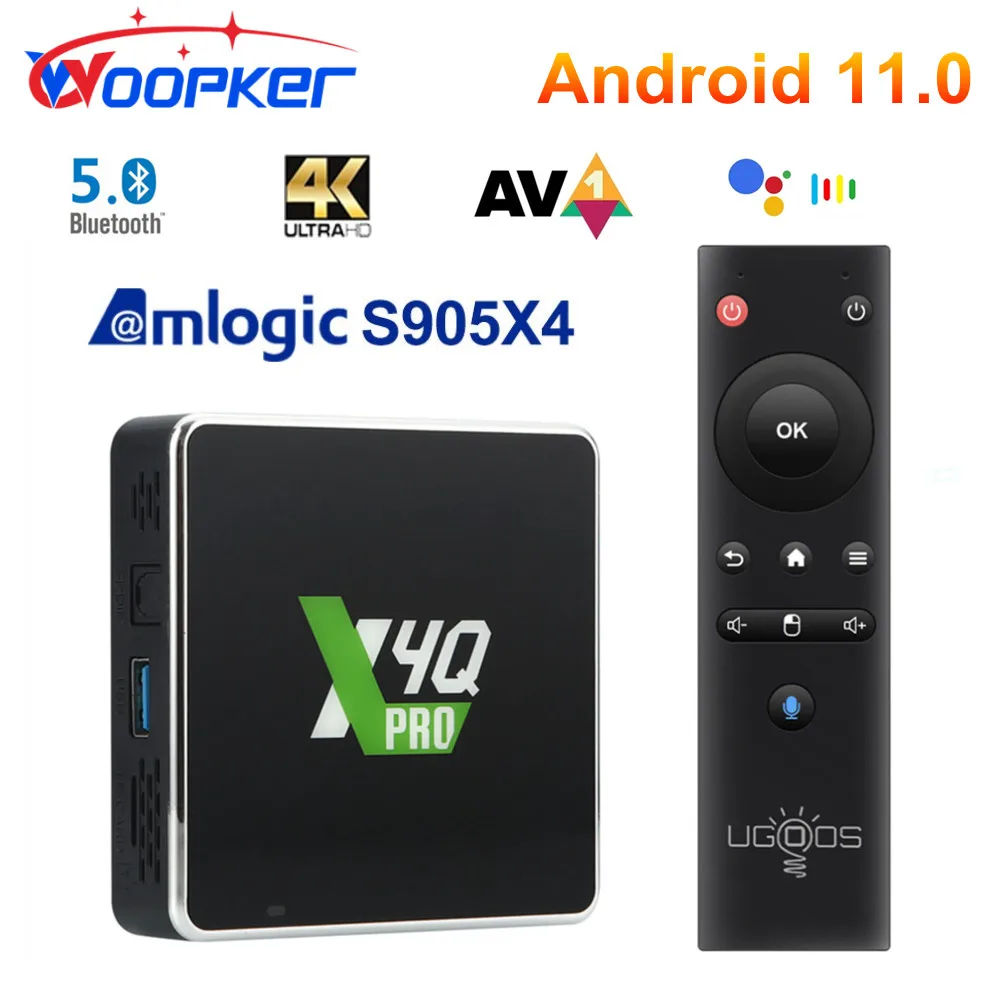 UGOOS X4Q pro TV skříňka Android 11 amlogic S905X4 4GB 32GB AV1 HDR 4K HD média hráč 2.4G 5G 2T2R WIFI 1000M X4Q plus sada káča skříňka