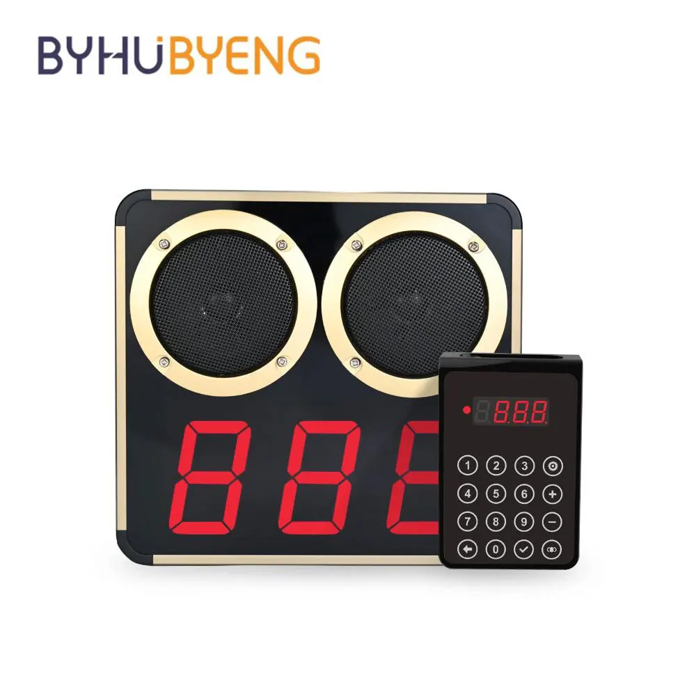 

Система вызова номера BYHUBYENG, беспроводная система управления очереди пейджера для ресторана, громкий динамик, 3-значный дисплей для бизнеса