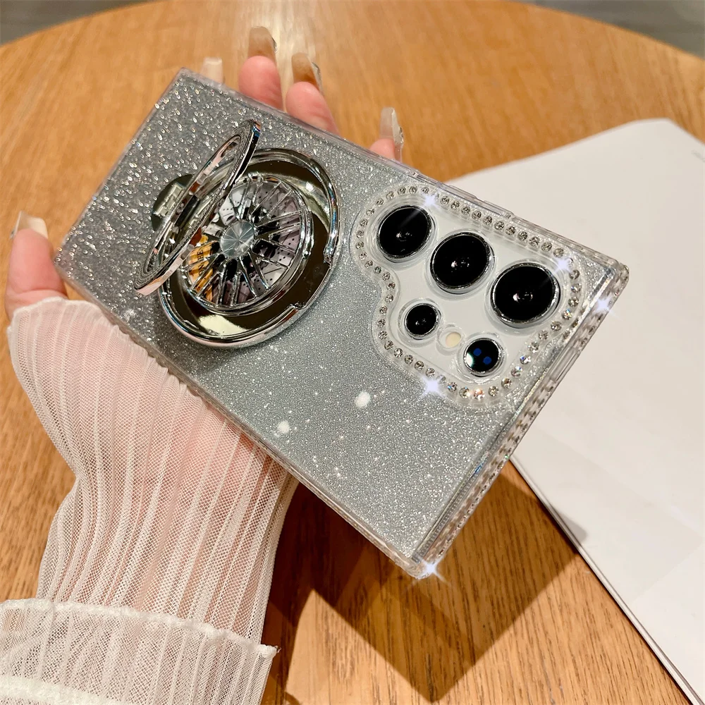 Bling Glitter Diamond Magnetic Stand -puhelinkotelo Samsung S24 S23 Ultra S22 Plus A73 A55 A54 A53 A52 A35 A34 A15 A12 5G -suojakuorelle_voghion.com