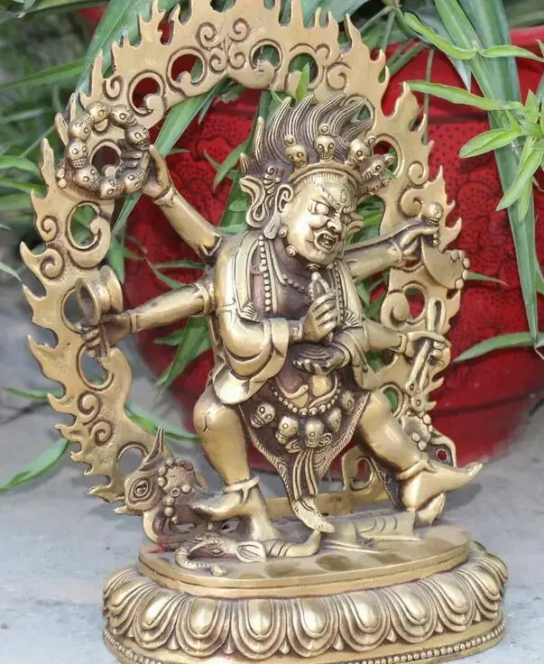 11" Tibet Buddhism Bronze 6 arm Mahakala Dharmapala Wrathful Deity Buddha Statue