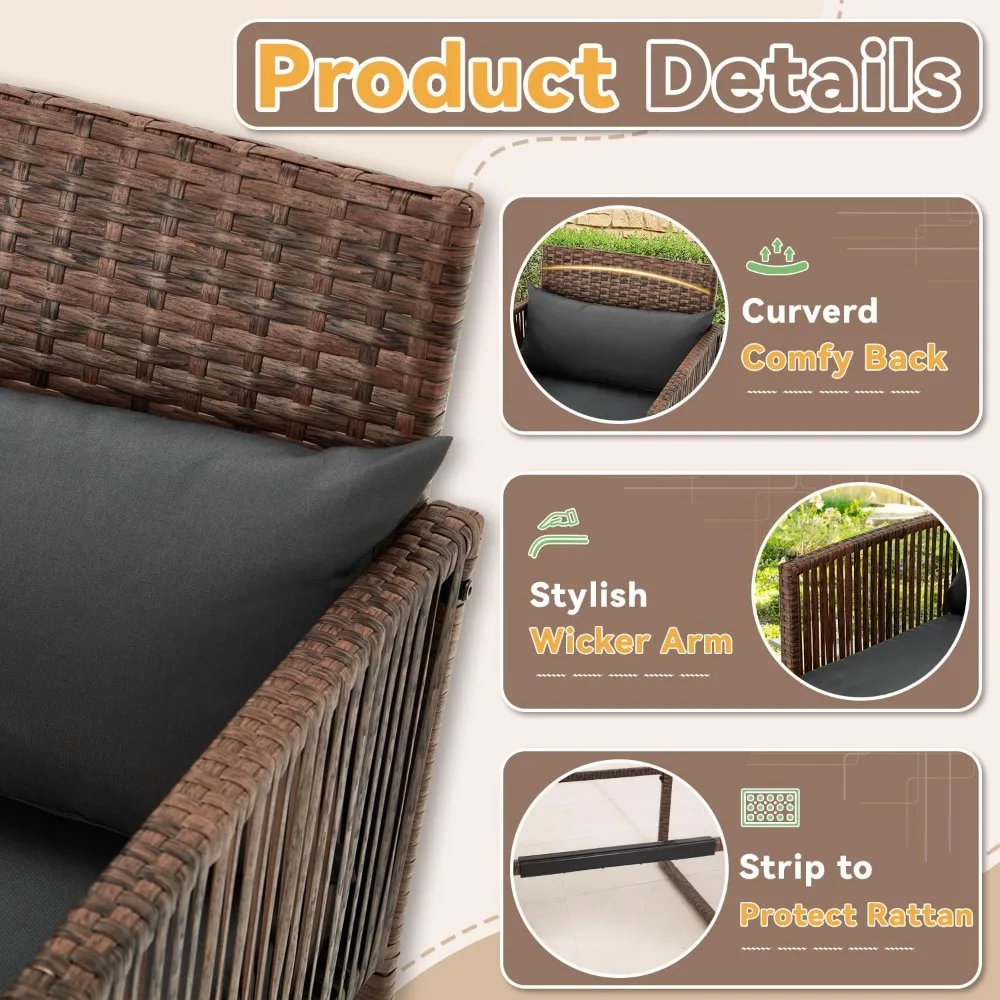 3-Piece Outdoor Rattan Wicker Bar Set with Cushions 4