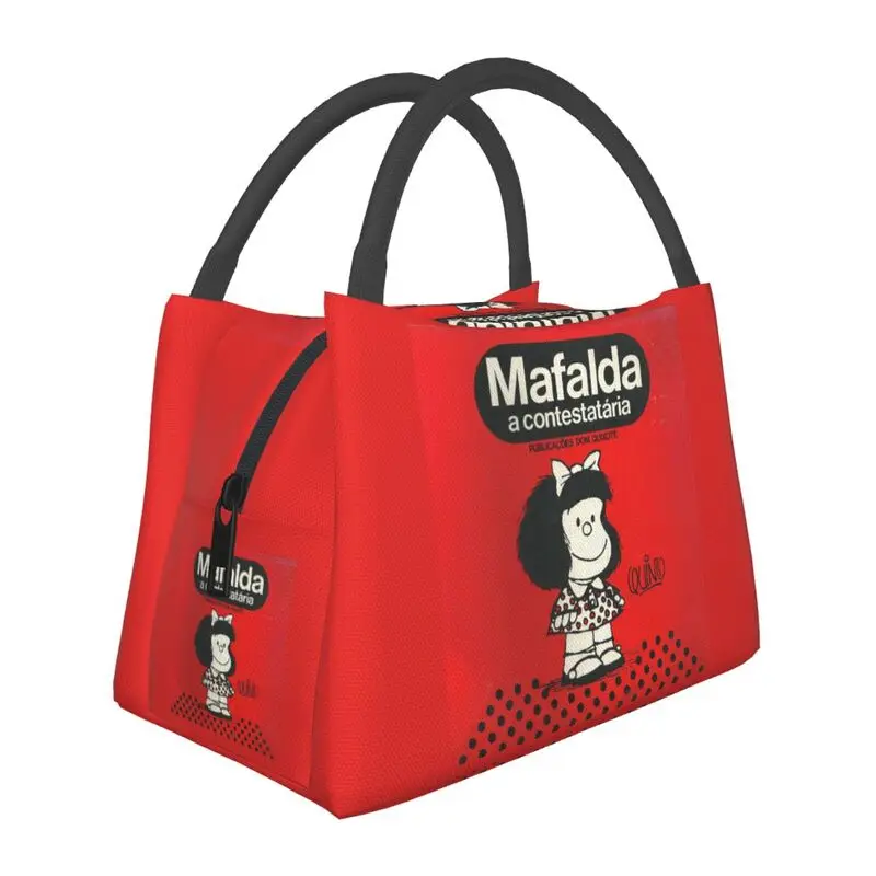 

Mafalda A Contestataria Insulated Lunch Bags for Outdoor Picnic Quino Comic Manga Portable Thermal Cooler Bento Box Women