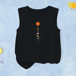 Children's Breathable Spaceman Tank Top - Summer Sleeveless Vest with Cosmonaut Design - 14T (Solar System - black)