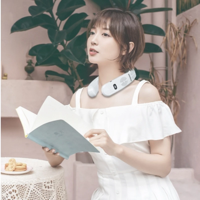 New Neck Air Conditioner Portable Neck Fan Semiconductor Cooling Ultra-Quiet Triple-Core Wearable Fans Cooling&Heating 6000mAh 6