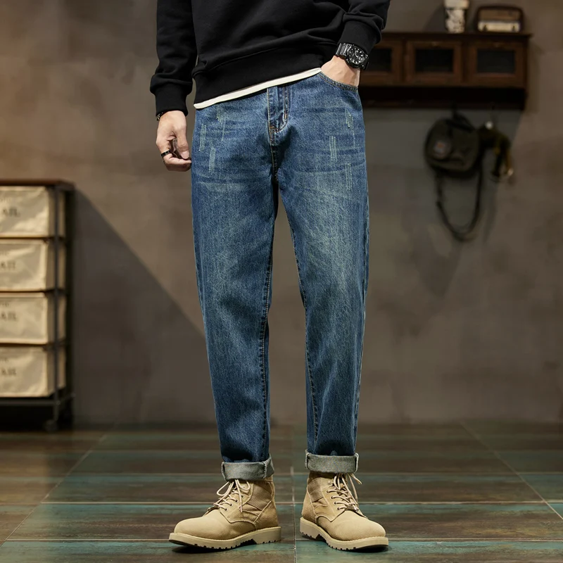 KSTUN Loose Fit Harem Jeans Pants Men Baggy Trousers Blue Spring And Winter Men's Clothing Full