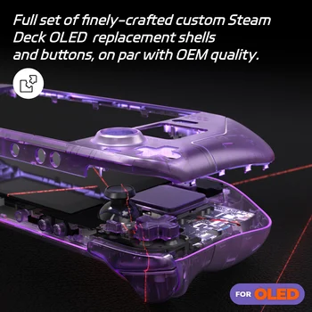 eXtremeRate Replacement Full Set Housing Shell W/Buttons for Steam Deck OLED, Clear DIY Faceplate Back Plate Trackpad Case 2