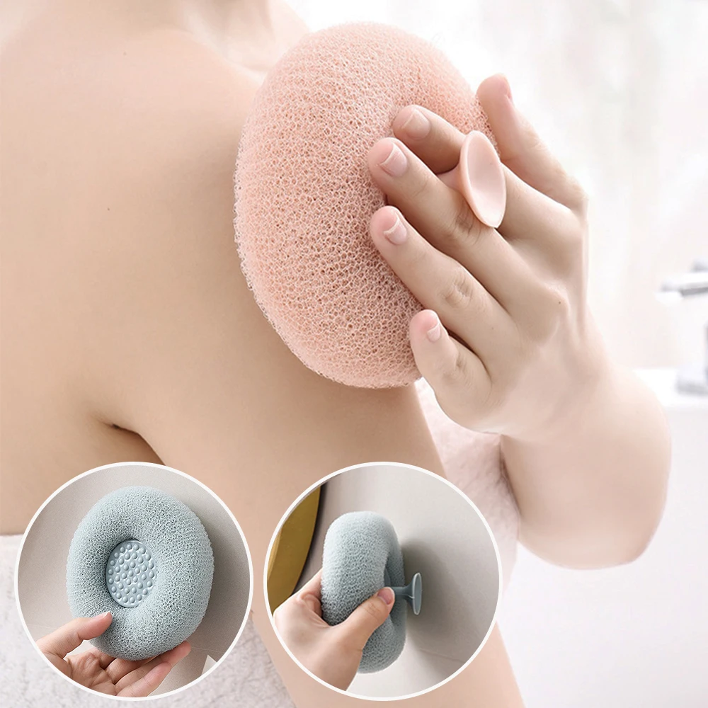 1-2PCS Body Bath Sponge With Suction Cup Body Exfoliating Sponge   Soft Scrub Massage Ball Bathroom Accessories