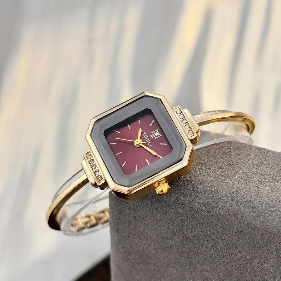 Elegant Women's Square Dial Diamond-Accent Minimalist Watch