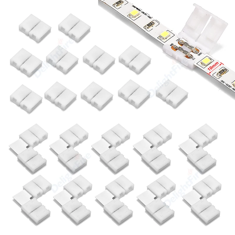 10pcs Solderless LED Strip Connector 2 4 5 ขา 10 มม.8 มม.L/T ประเภท Unwired Gapless Terminal EXTENSION สําหรับ SMD 5050 2835 LED Strip 1
