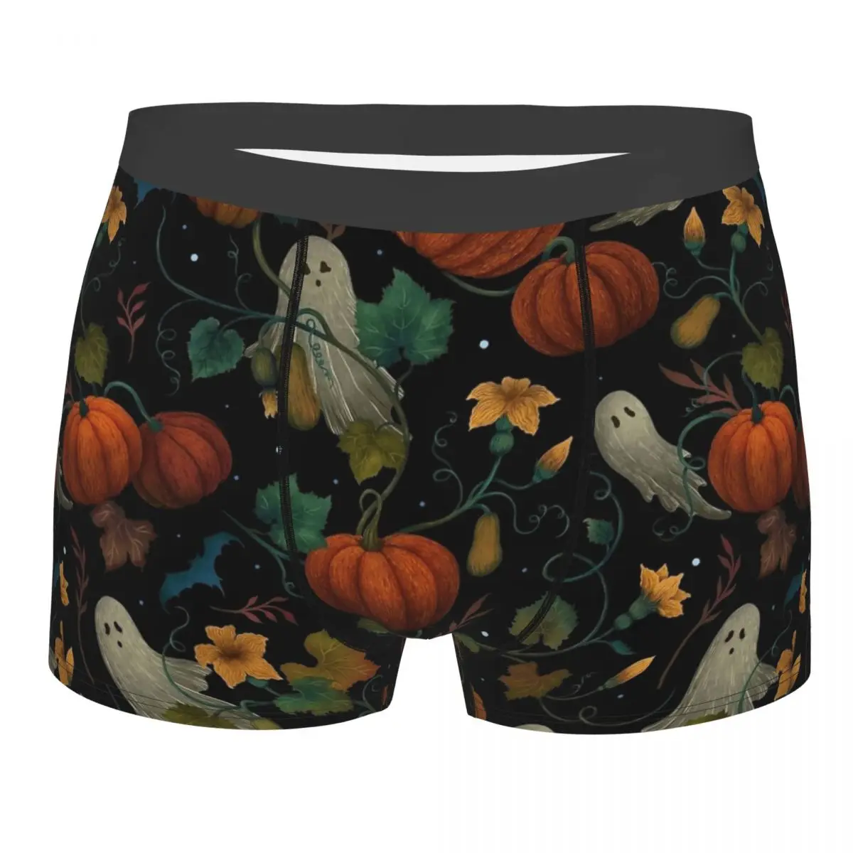 

Men's Pumpkin Ghost Halloween Spooky Long Underwear Hot Boxer Shorts Panties Male Mid Waist Underpants S-XXL