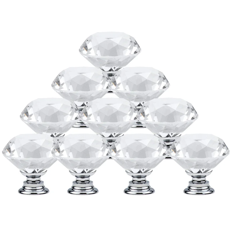 Diamond Shape Crystal Cabinet Pulls 10Pcs/Set 30mm Cupboard Drawer knob Kitchen Cabinet Door Wardrobe Handles Furniture Hardware