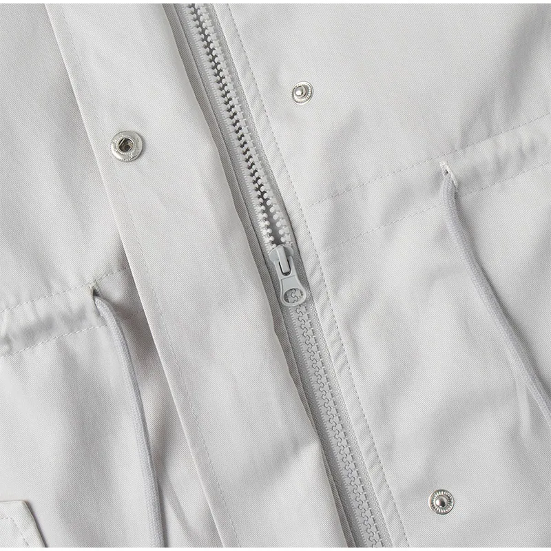 Damen Stehkragen-Jacke mit Kordelzug an der Taille Übergroße Langarm-Jacke mit Taschen 2026 Damen Casual Streetwear Mode Oberbekleidung – Detail 9