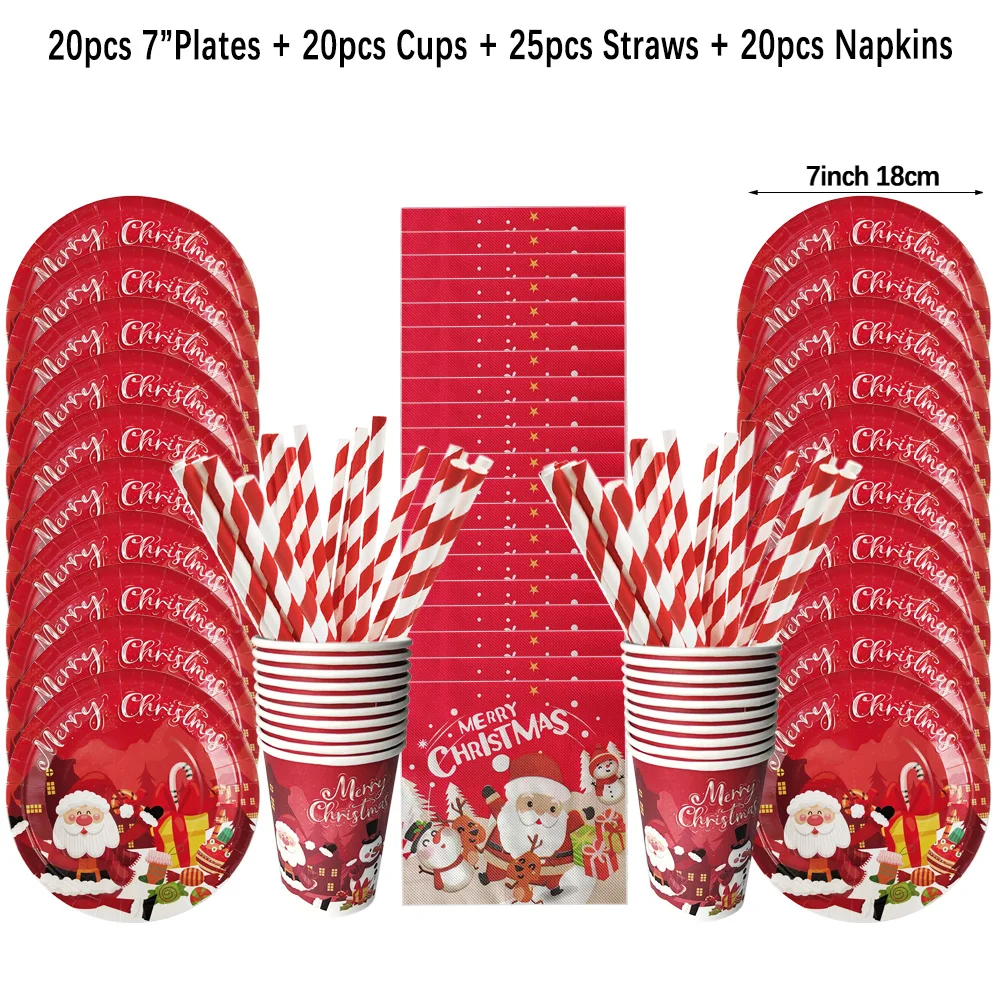 Weihnachten Einweggeschirr Set Weihnachtsmann Schneemann Pappteller Tassen Servietten Tischdecken Weihnachtsfeier Dekoration 2024 – Detail 8