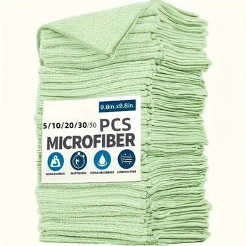 1-50Pcs Light Green Microfiber Kitchen Towels, Absorbent Soft Cleaning Cloths for Glass, Countertops, Cookware & Faucets 1