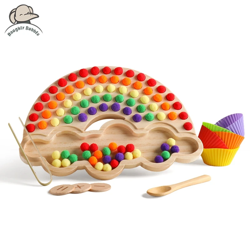 MontessoriToysRainbowBoardClampBallToyWoodenBabyToyHandAnd