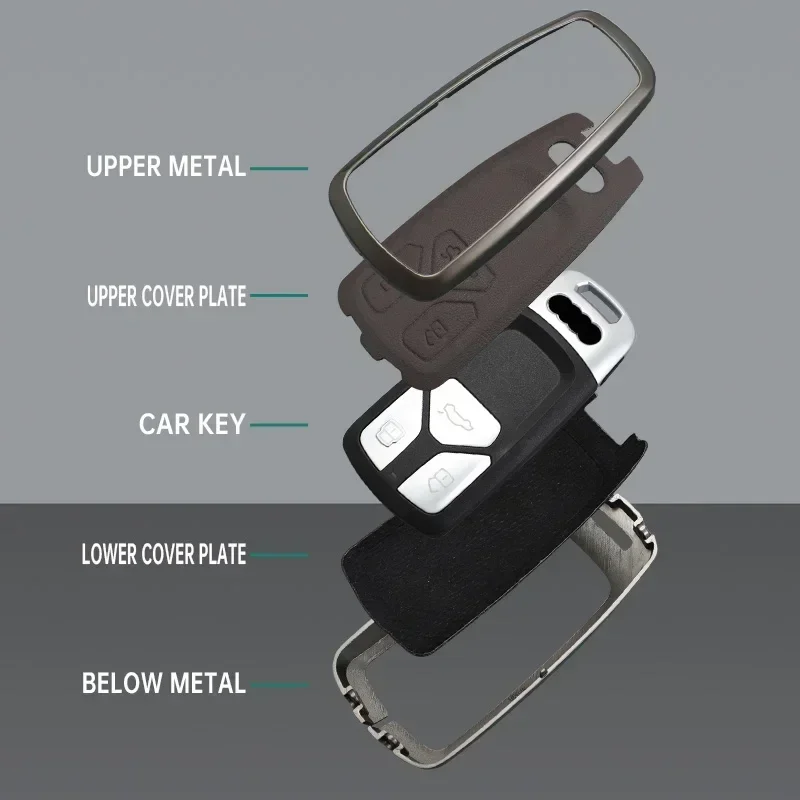 Zinc Alloy Leather Car Remote Key Case Cover Protection Shell for Audi A8 Logo d3 d4 d5 4e 4h Keyless Keychain key case key case cover car key shell remote control case cover