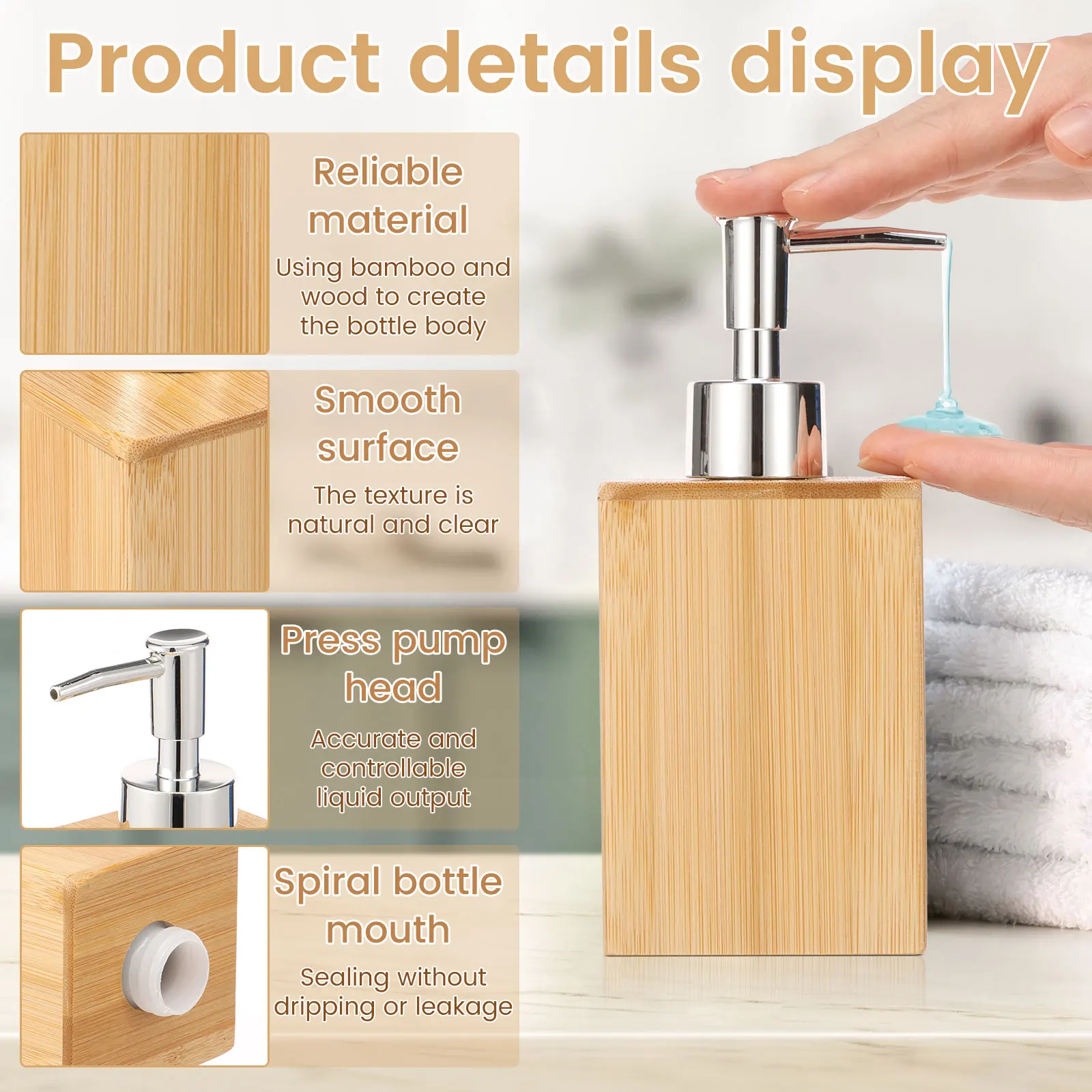 2/4Pcs Bamboo Soap Dispenser 250ml Wooden Lotion Pump Dispenser with Stainless Steel Pump Kitchen Bathroom Distribution Bottle
