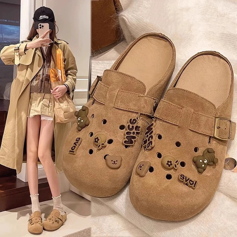 853140-f28e60.jpg New Women Suede Clogs Slippers Soft Insole Sandals with Arch Support Shoes Outdoor Beach Suede Clogs Slippers Women Sandals - Image 1