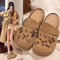 New Women Suede Clogs Slippers Soft Insole Sandals with Arch Support Shoes Outdoor Beach Suede Clogs Slippers Women Sandals