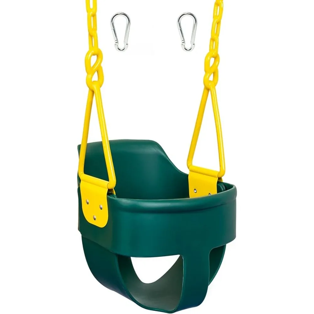 

Premium High Back Full Bucket Toddler Swing Seat with Finger Grip, Plastic Coated Chains for Safety and Carabiners