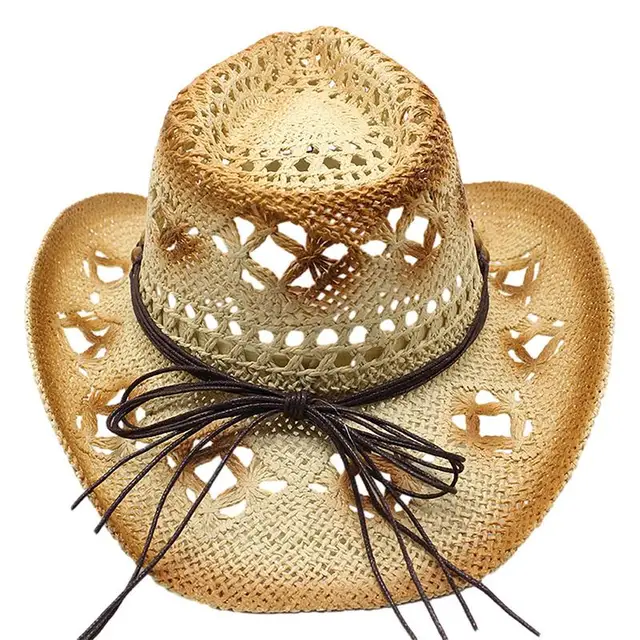 Straw Cowboy Hats For Men Unisex Beach Hat Cow Boy Hat With Hat Band For Men Women Breathable Lightweight Sun Protection 2